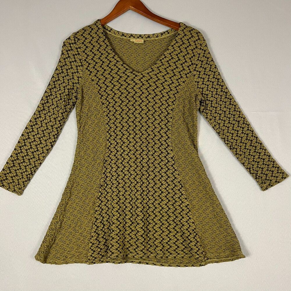 Tianello Tunic A-Line Dress Women's S Sage Green Python Textured Stretch V-Neck